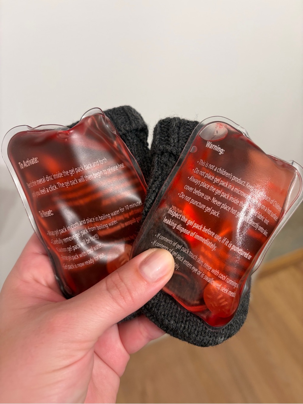 Reusable Heat Pack Hand Warmers - Black with Red Gel Inserts
